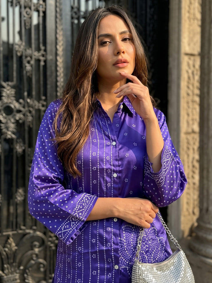 Purple Printed Crepe Kurta Set
