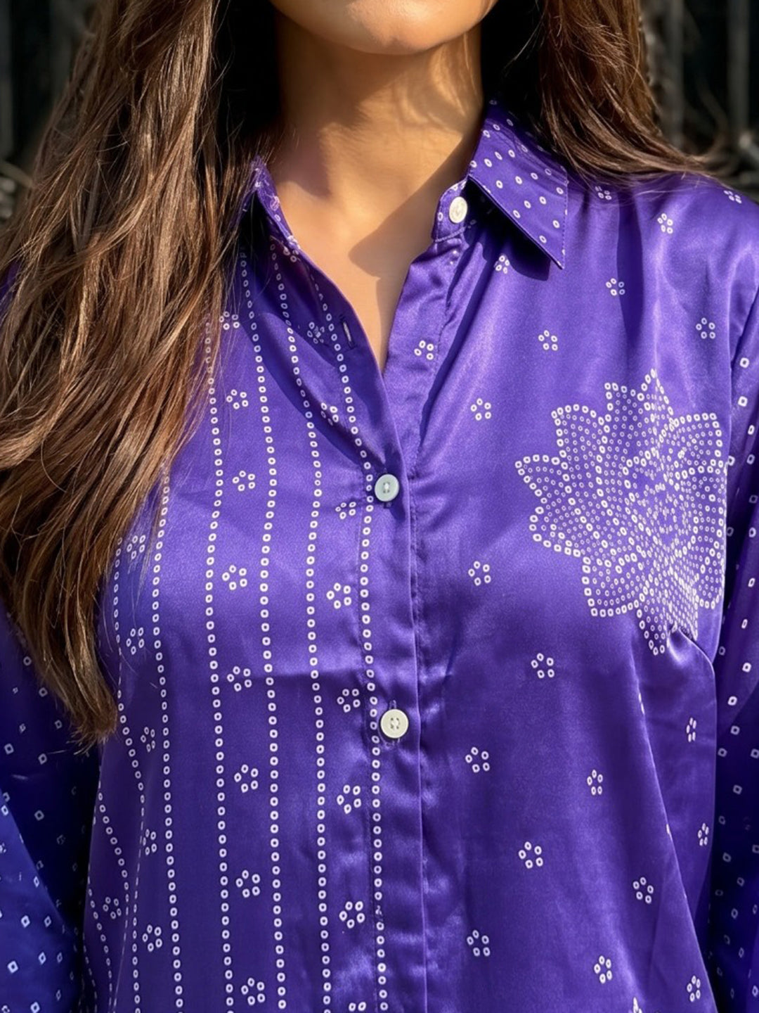 Purple Printed Crepe Kurta Set