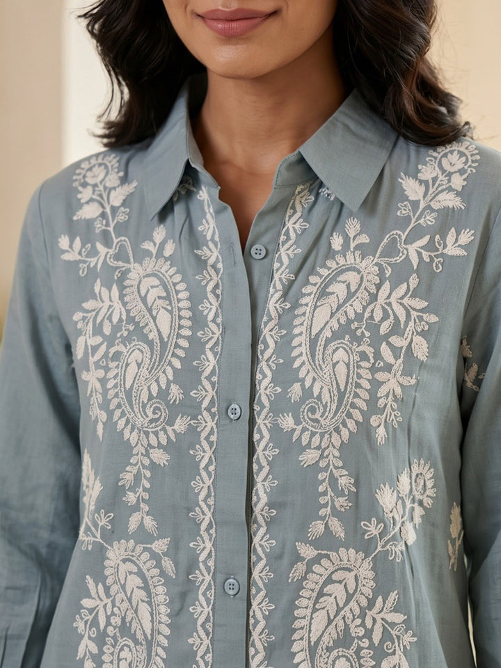 Blue Printed Muslin Kurta Set