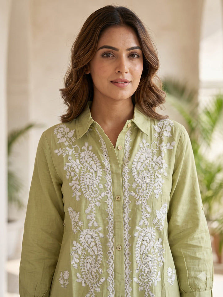 Green Printed Muslin Kurta Set