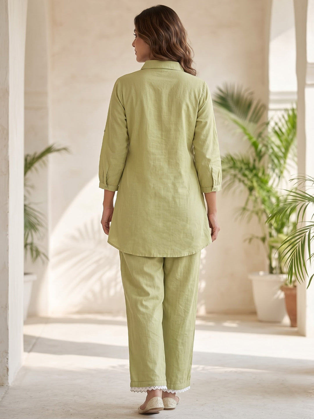 Green Printed Muslin Kurta Set