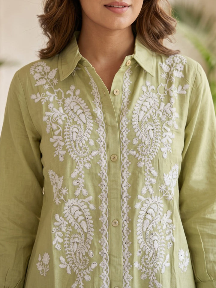 Green Printed Muslin Kurta Set