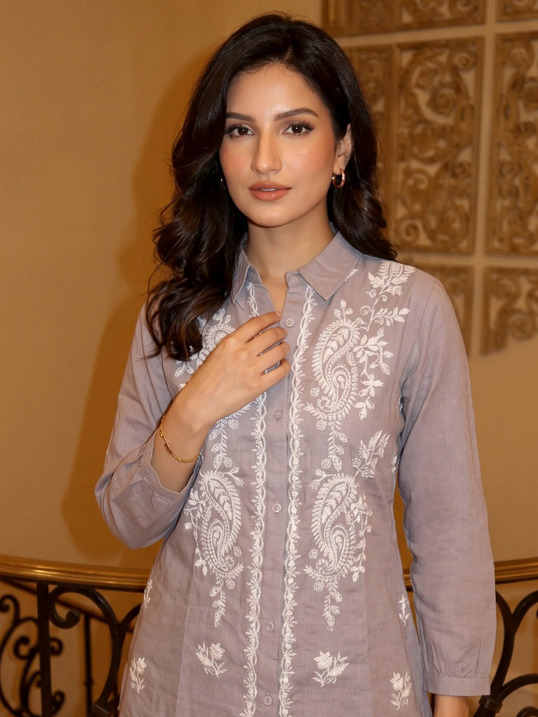 Lavender Printed Muslin Kurta Set