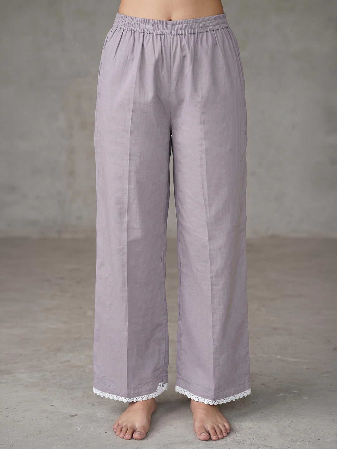 Lavender Printed Muslin Kurta Set