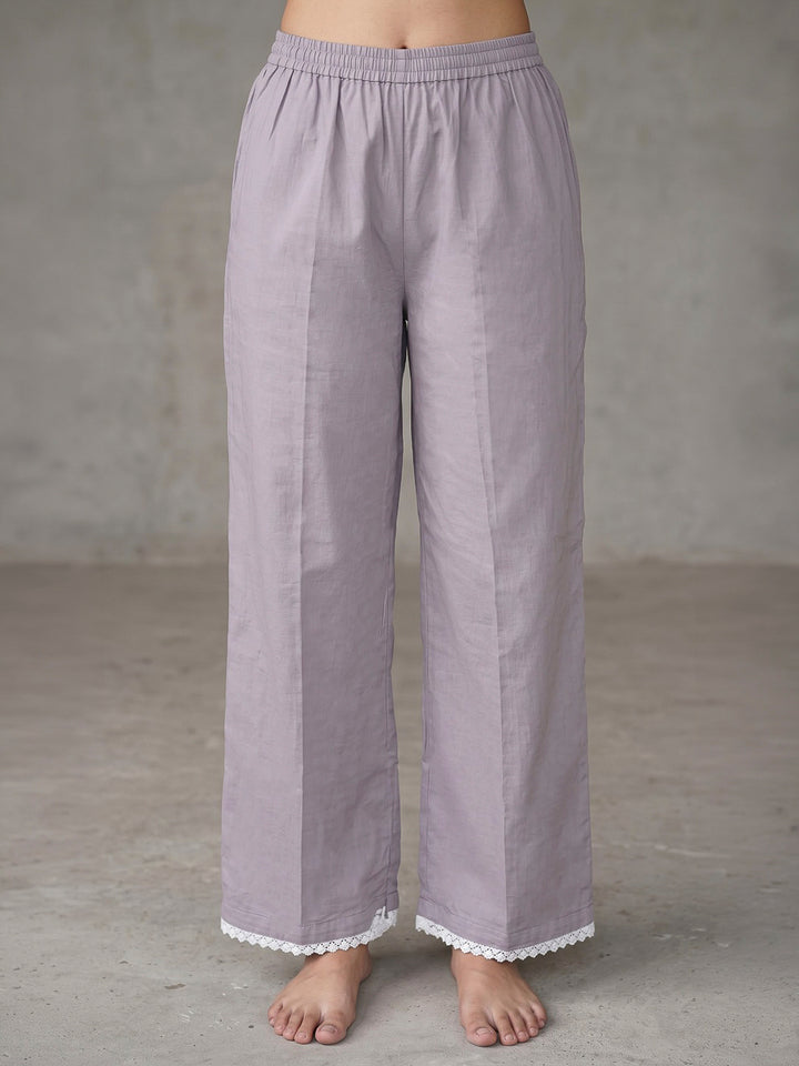 Lavender Printed Muslin Kurta Set