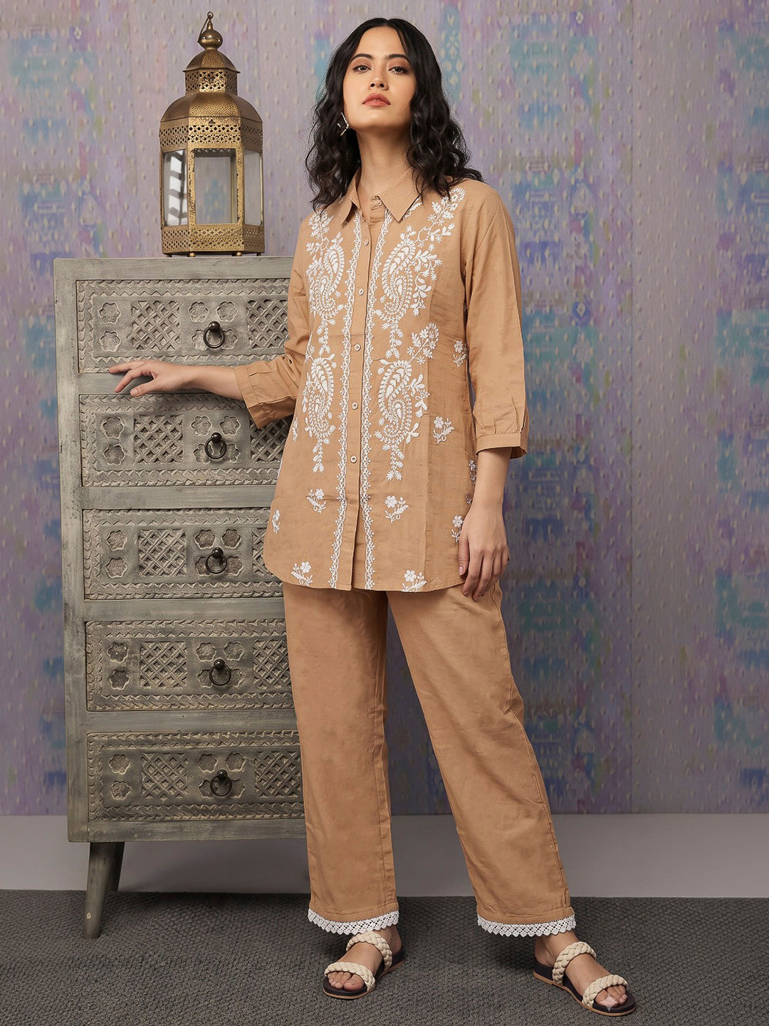 Orange Printed Muslin Kurta Set