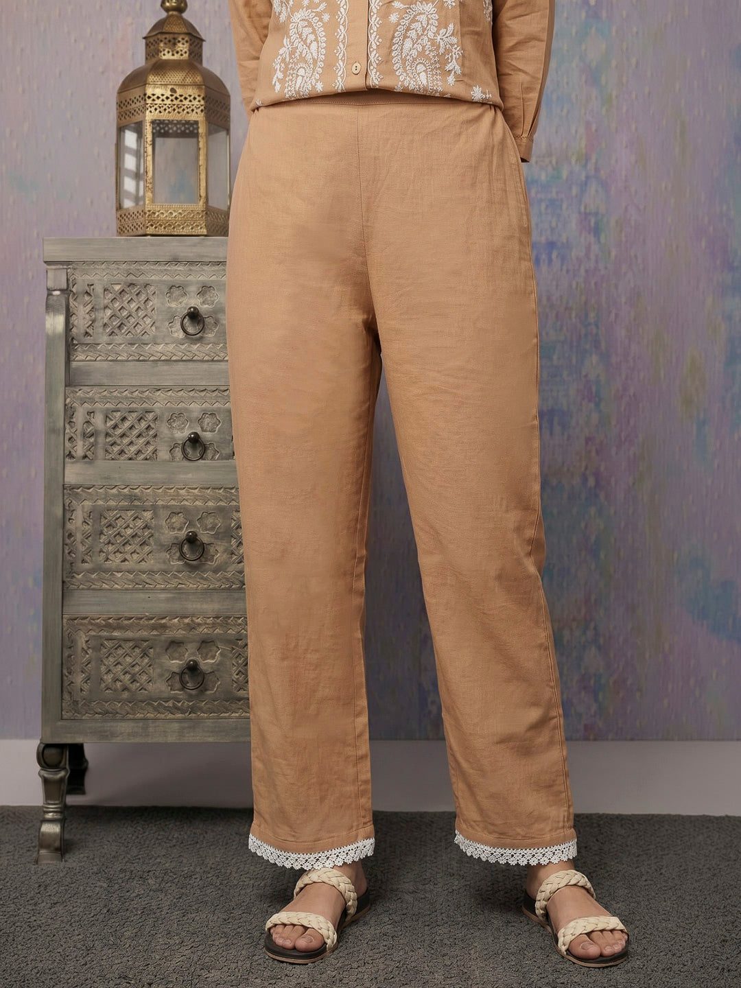 Orange Printed Muslin Kurta Set
