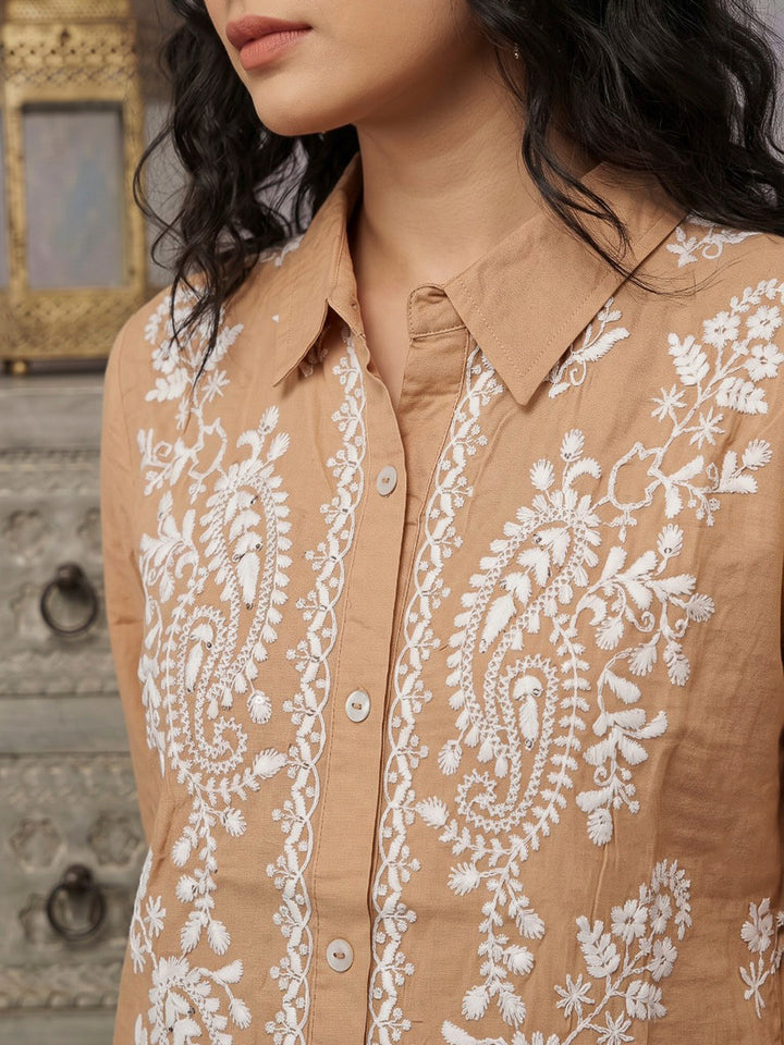 Orange Printed Muslin Kurta Set