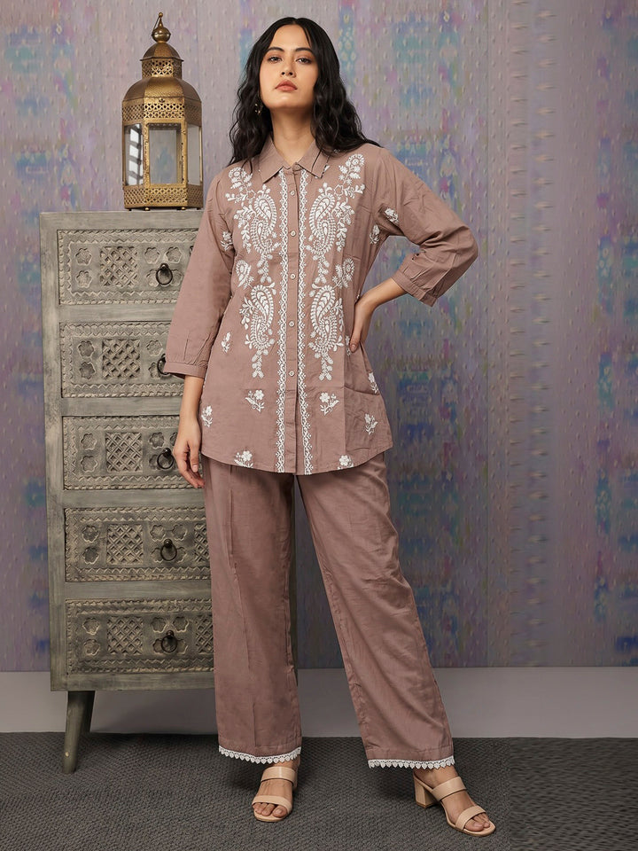 Peach Printed Muslin Kurta Set
