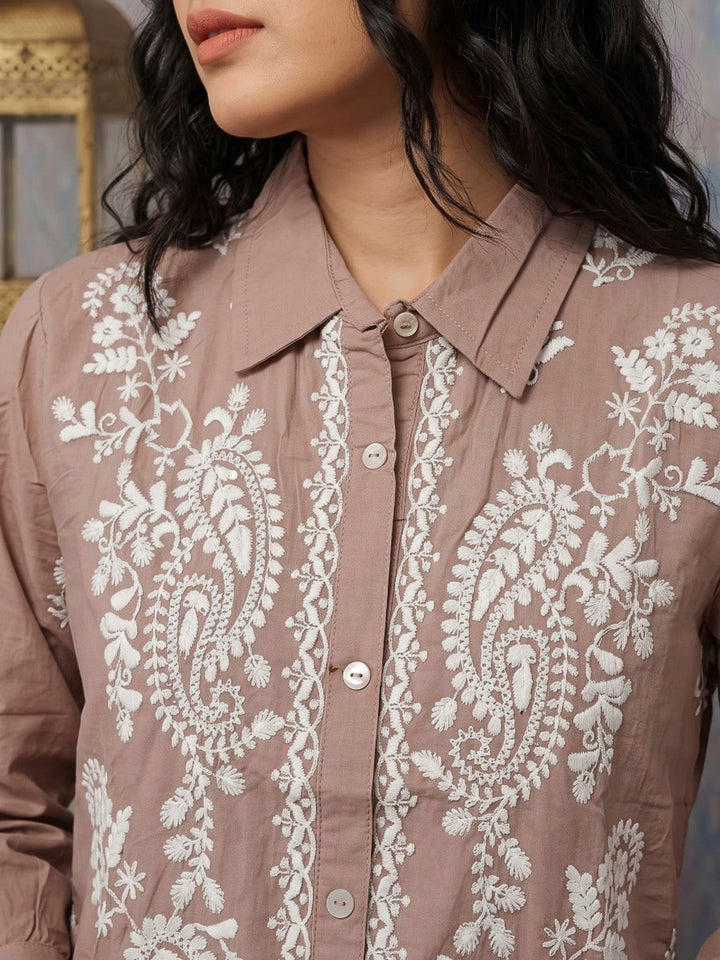 Peach Printed Muslin Kurta Set