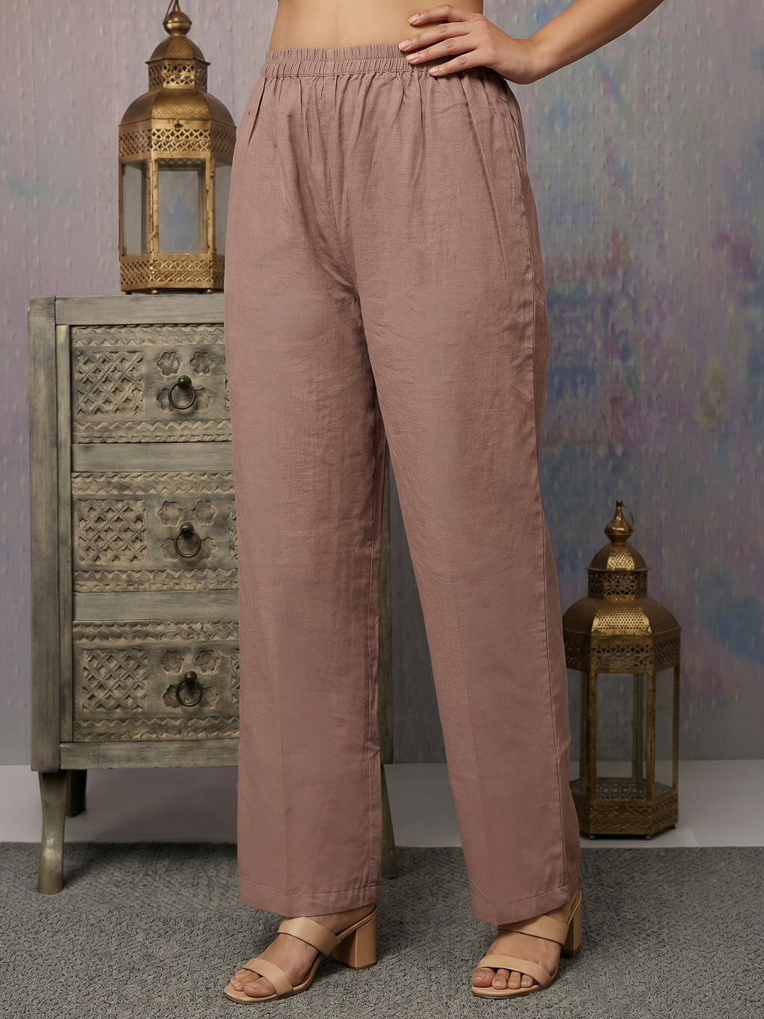 Peach Printed Muslin Kurta Set