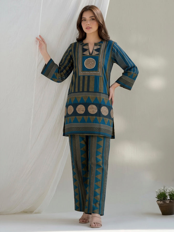 Green Printed Crepe Kurta Set