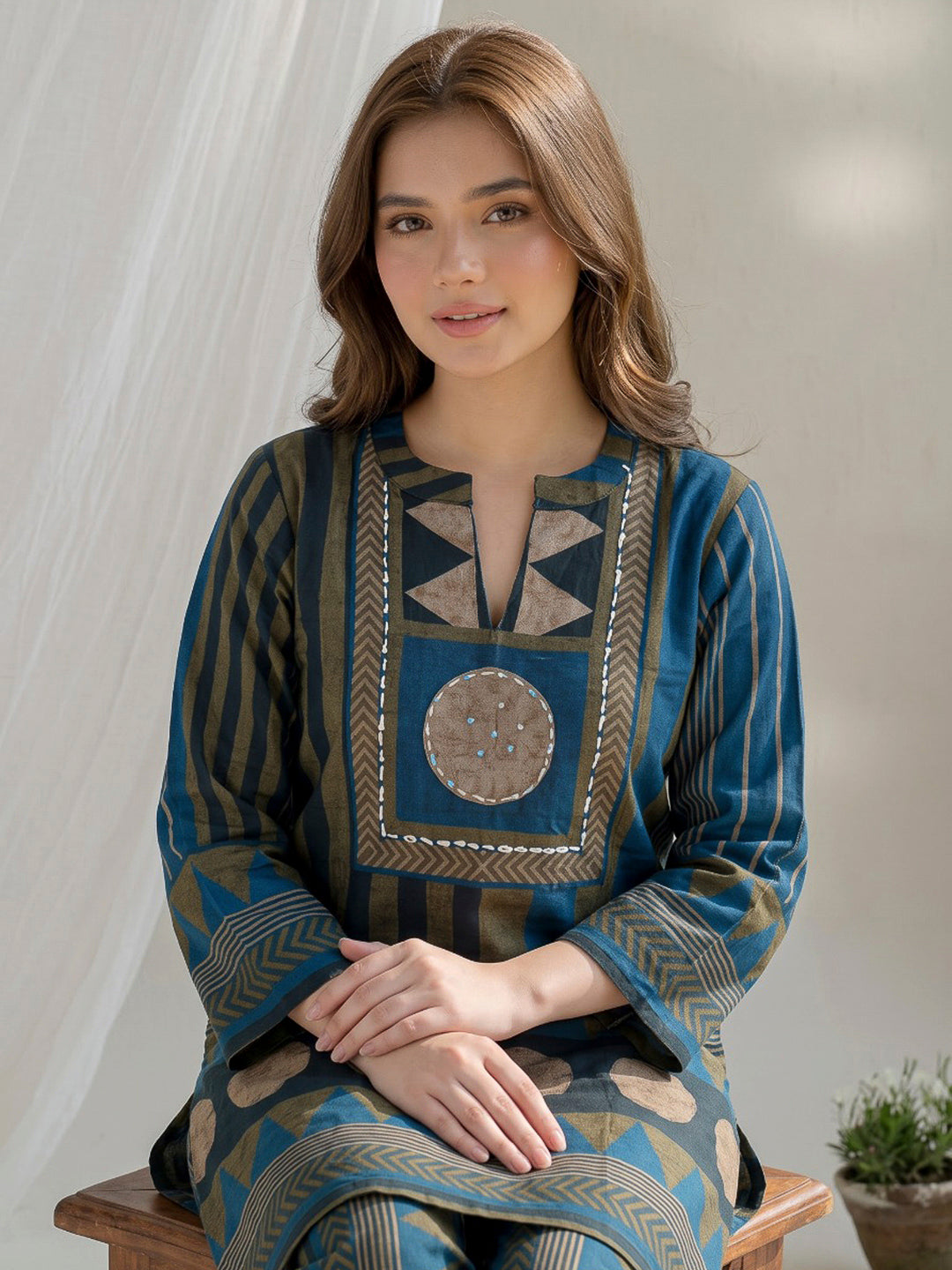 Green Printed Crepe Kurta Set