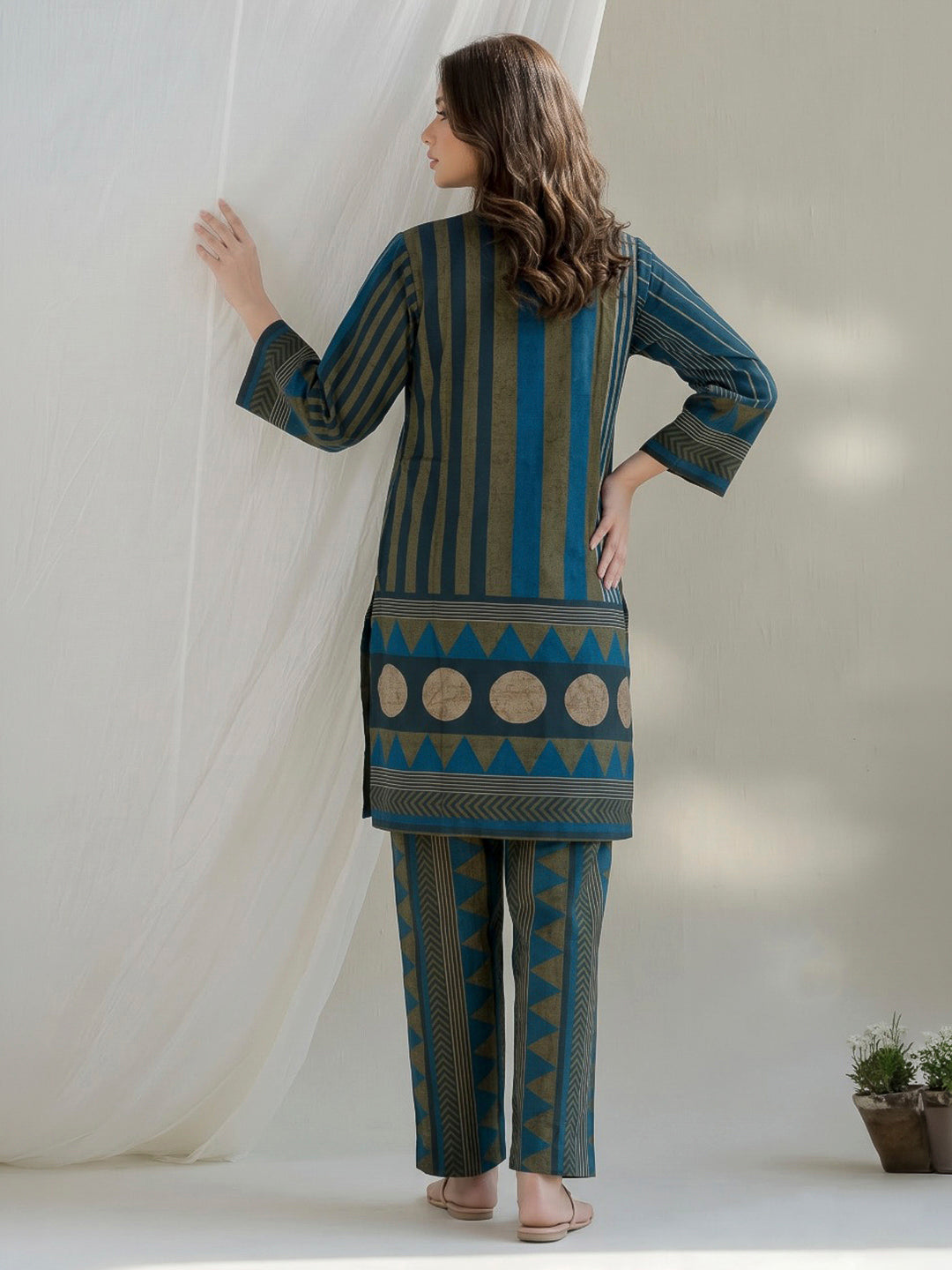 Green Printed Crepe Kurta Set