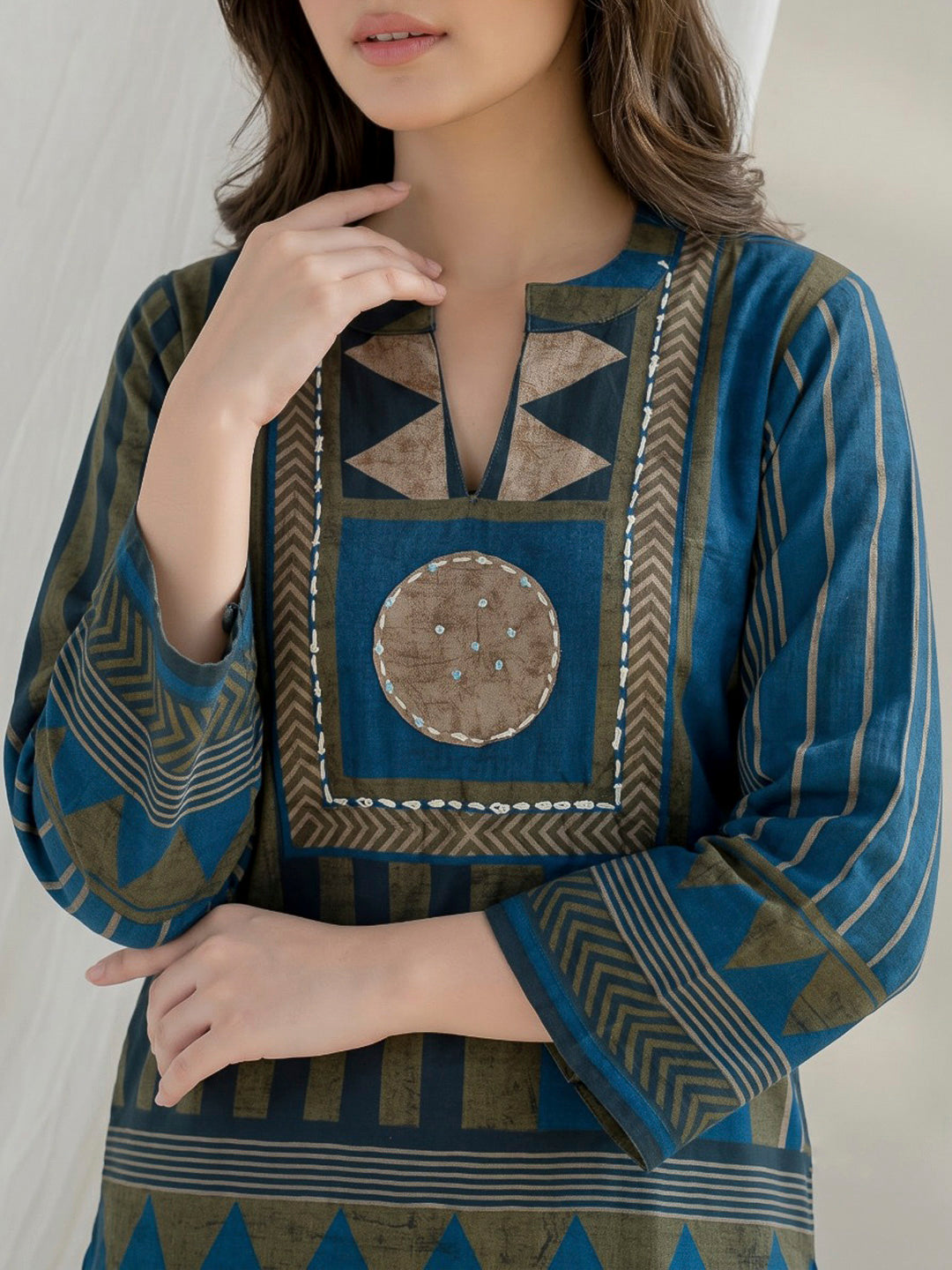 Green Printed Crepe Kurta Set