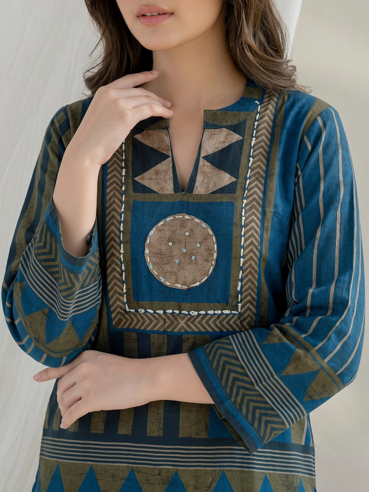 Green Printed Crepe Kurta Set