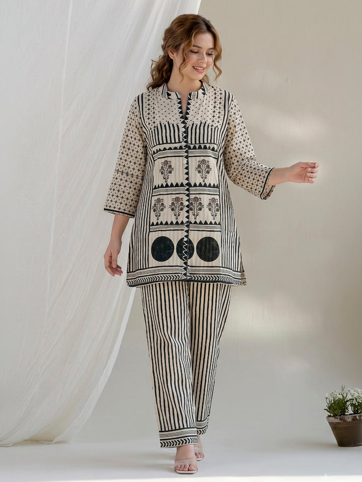 White Printed Crepe Kurta Set