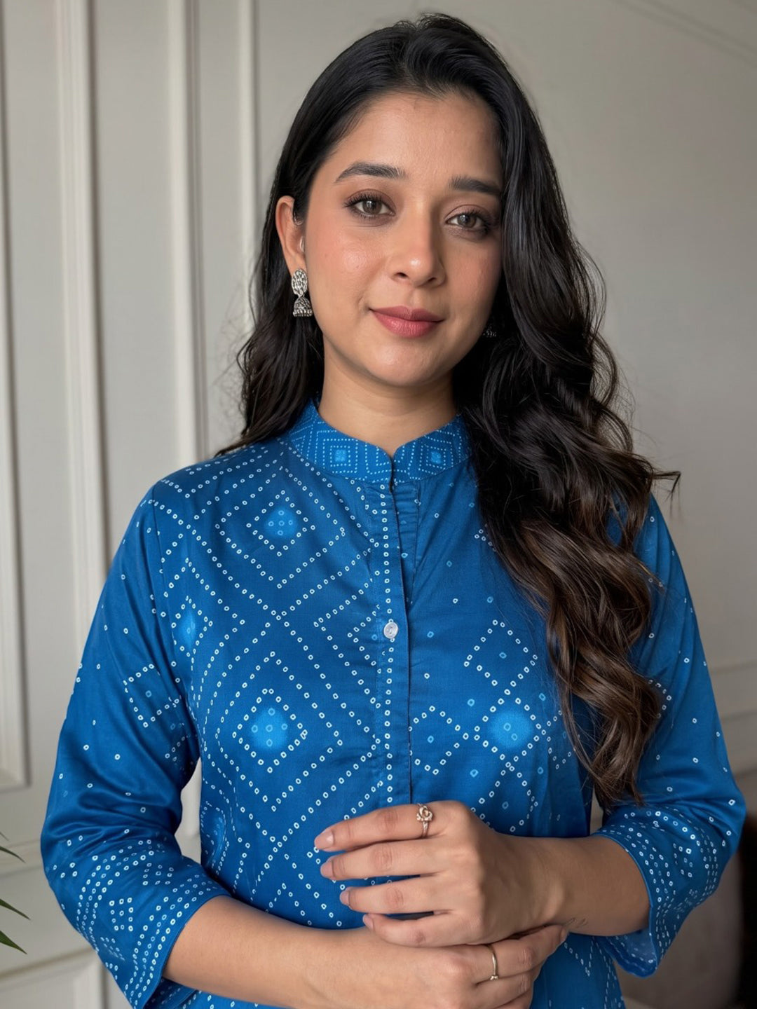 Blue Printed Crepe Kurta Set