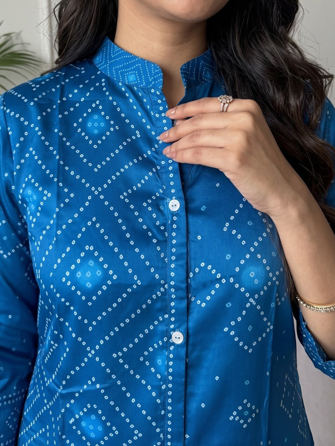 Blue Printed Crepe Kurta Set