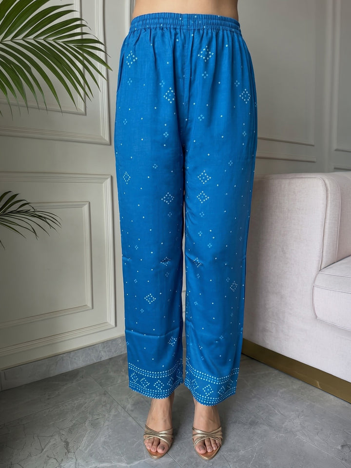 Blue Printed Crepe Kurta Set