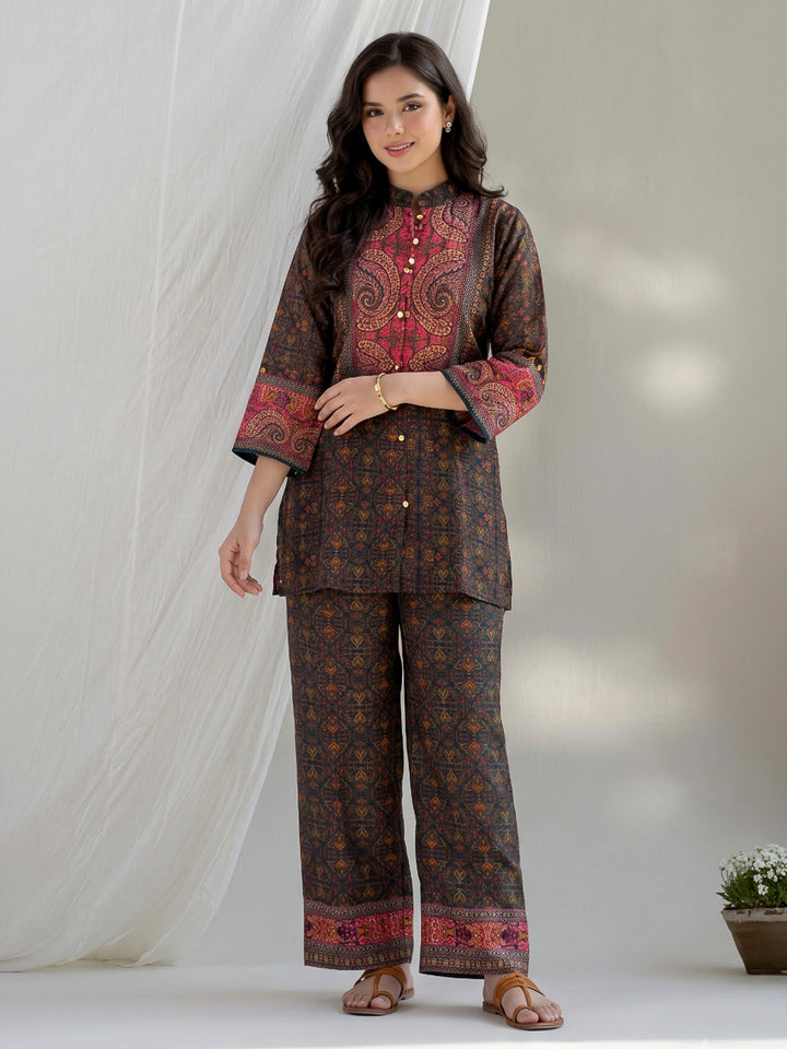 Brown Printed Crepe Kurta Set