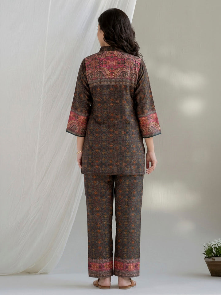 Brown Printed Crepe Kurta Set