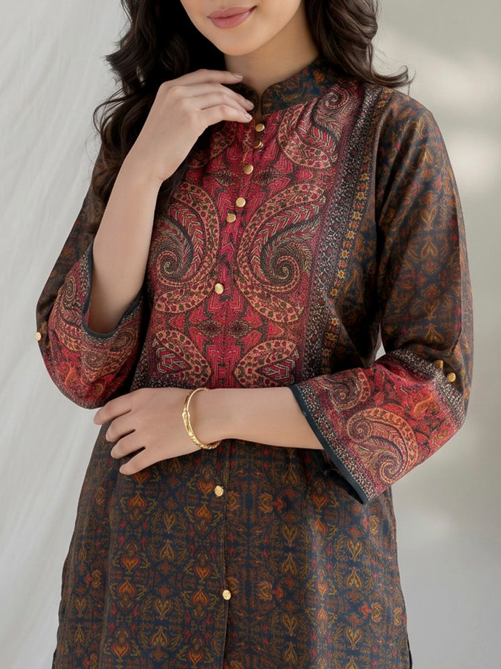 Brown Printed Crepe Kurta Set