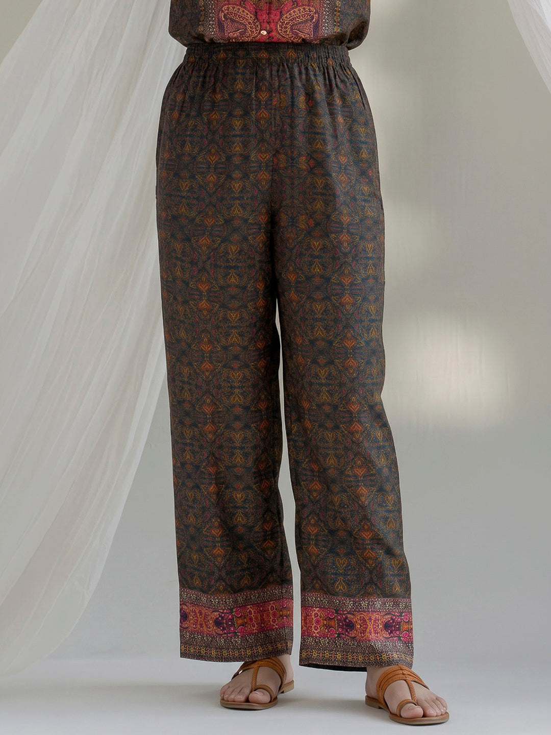 Brown Printed Crepe Kurta Set