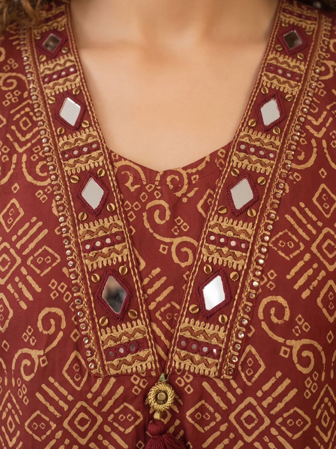 Red Printed Cotton Blend Kurta With Pant &amp; Dupatta