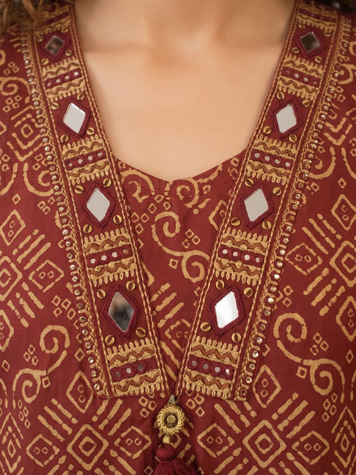 Red Printed Cotton Blend Kurta With Pant &amp; Dupatta