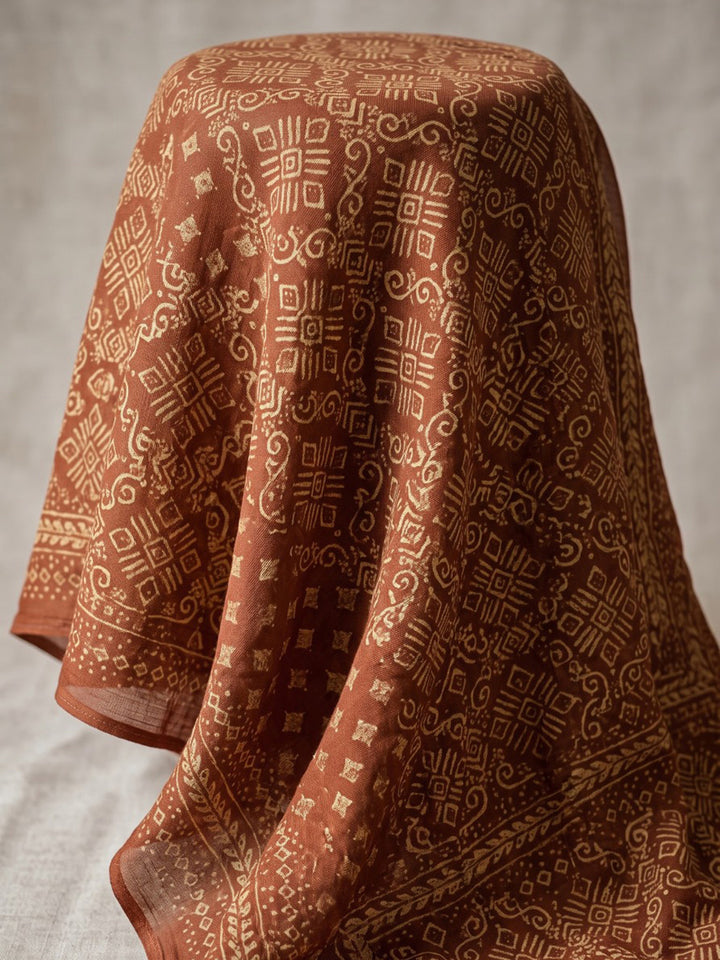 Rust Printed Cotton Blend Kurta With Pant &amp; Dupatta