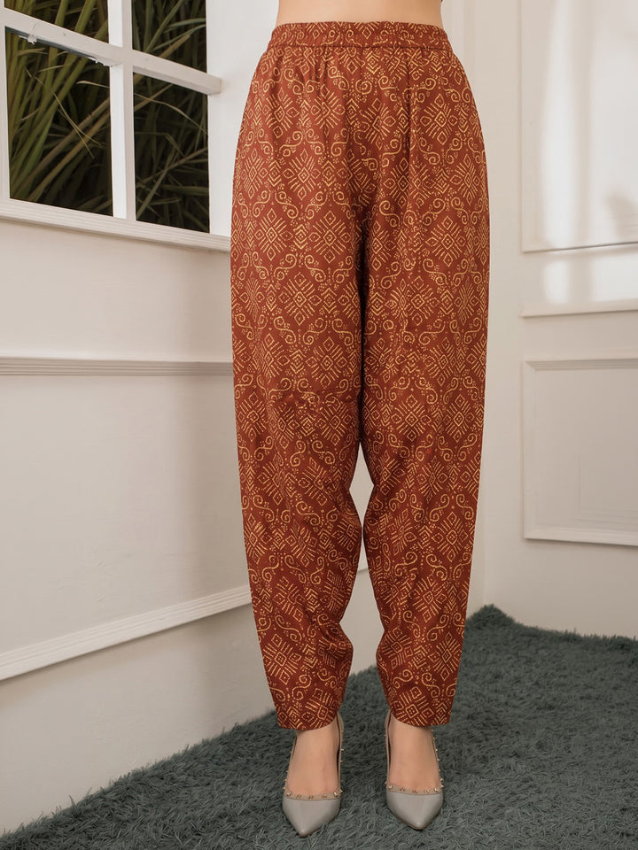 Rust Printed Cotton Blend Kurta With Pant &amp; Dupatta