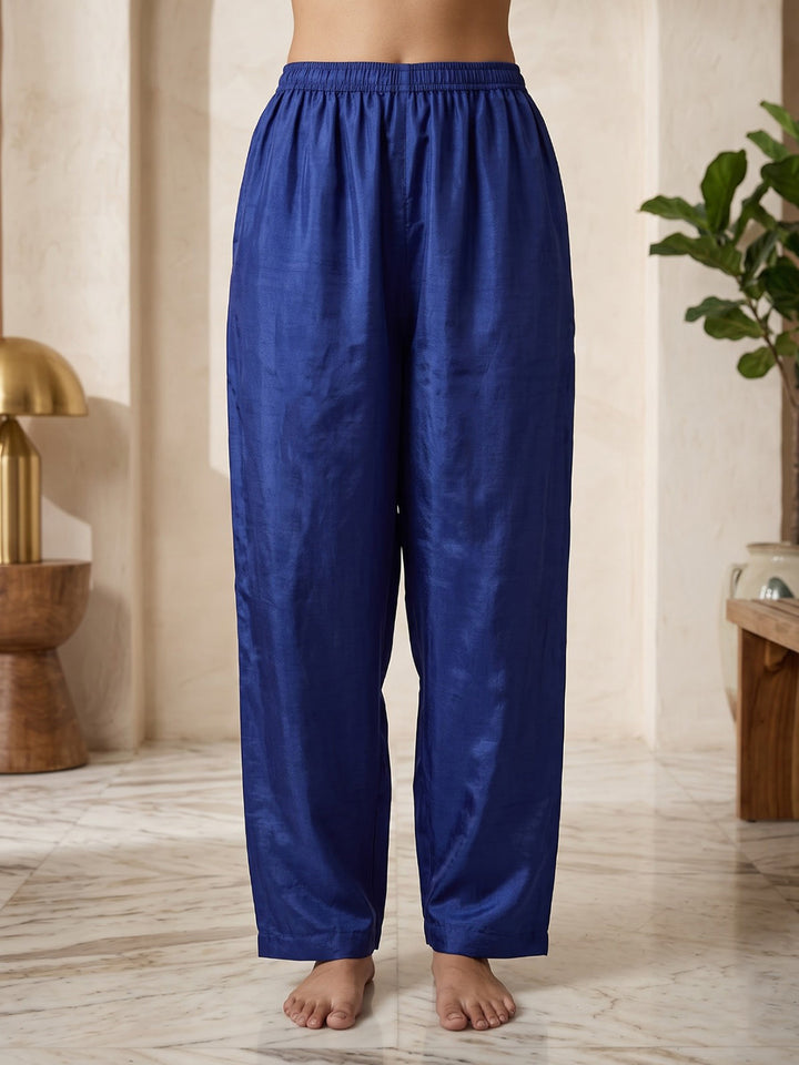 Blue Embroidered Crepe Kurta With Pant &amp; Dupatta