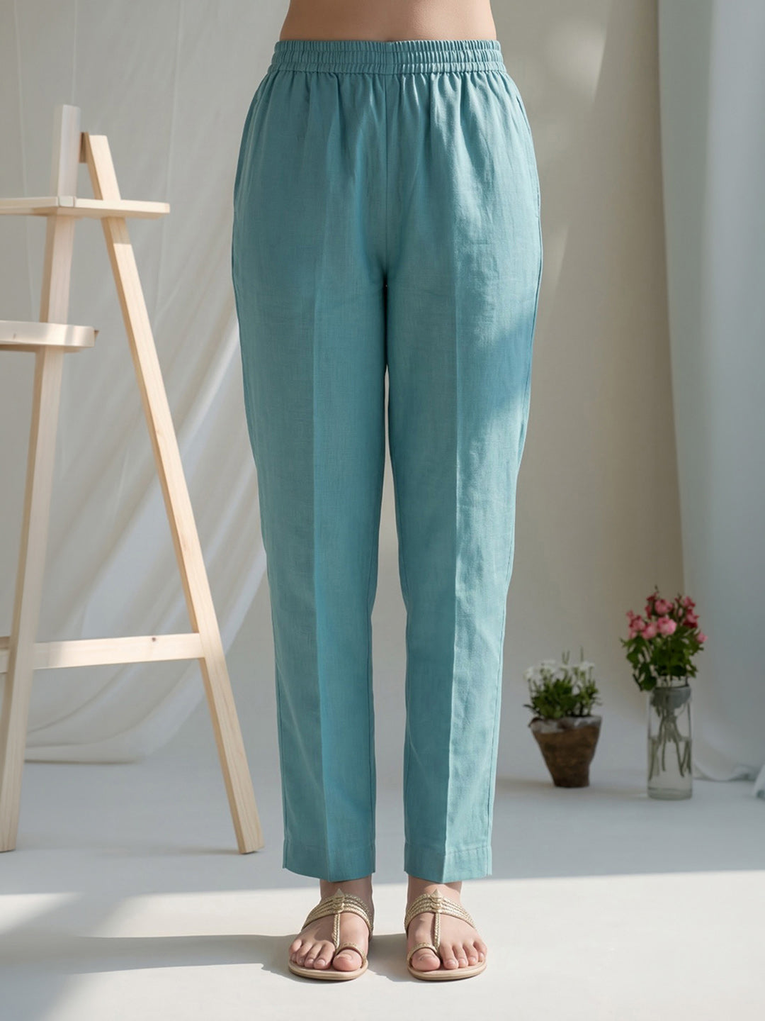 Blue Embroidered Chanderi Kurta With Pant &amp; Dupatta