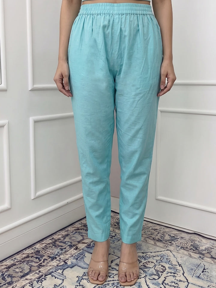 Sky Blue Printed Chanderi Kurta With Pant &amp; Dupatta