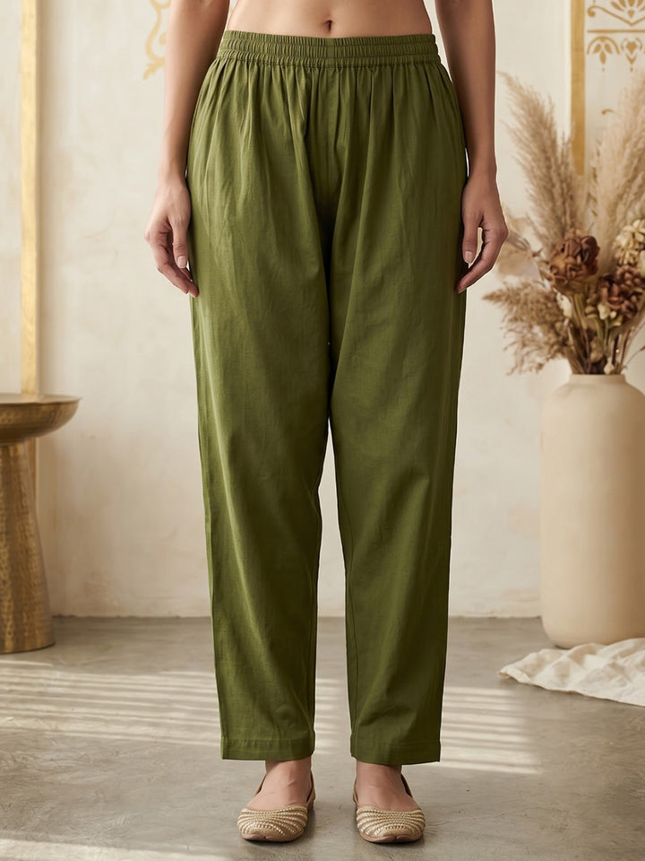 Green Printed Cotton Blend Kurta With Pant &amp; Dupatta