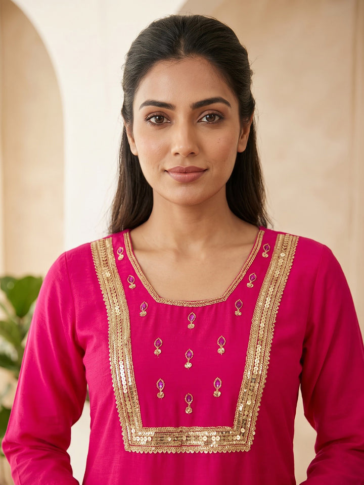 Rani Printed Cotton Blend Kurta With Pant &amp; Dupatta