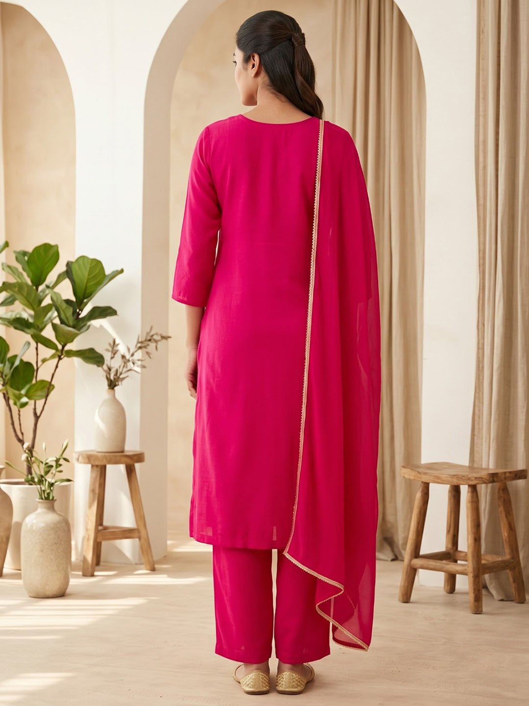 Rani Printed Cotton Blend Kurta With Pant &amp; Dupatta
