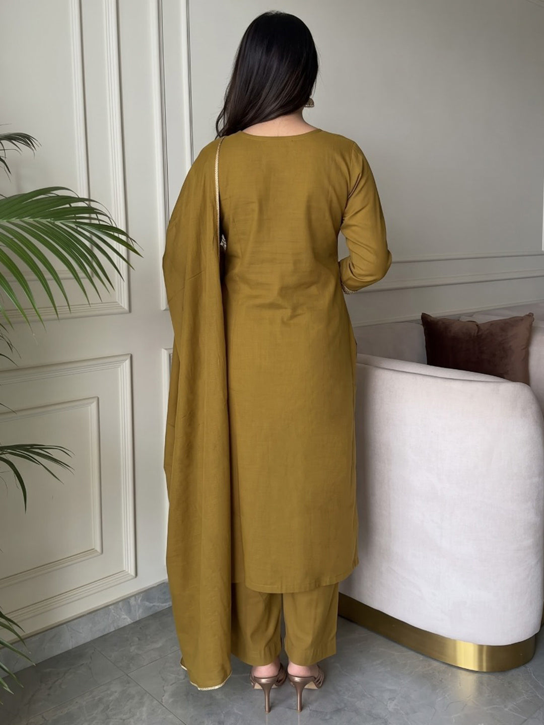 Brown Printed Cotton Blend Kurta With Pant &amp; Dupatta