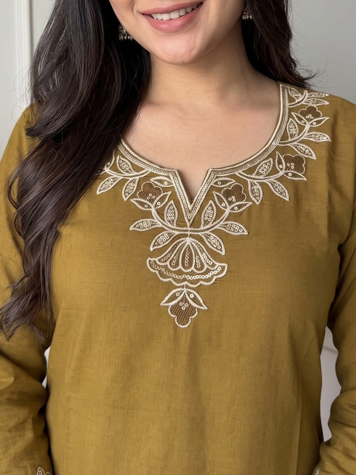 Brown Printed Cotton Blend Kurta With Pant &amp; Dupatta