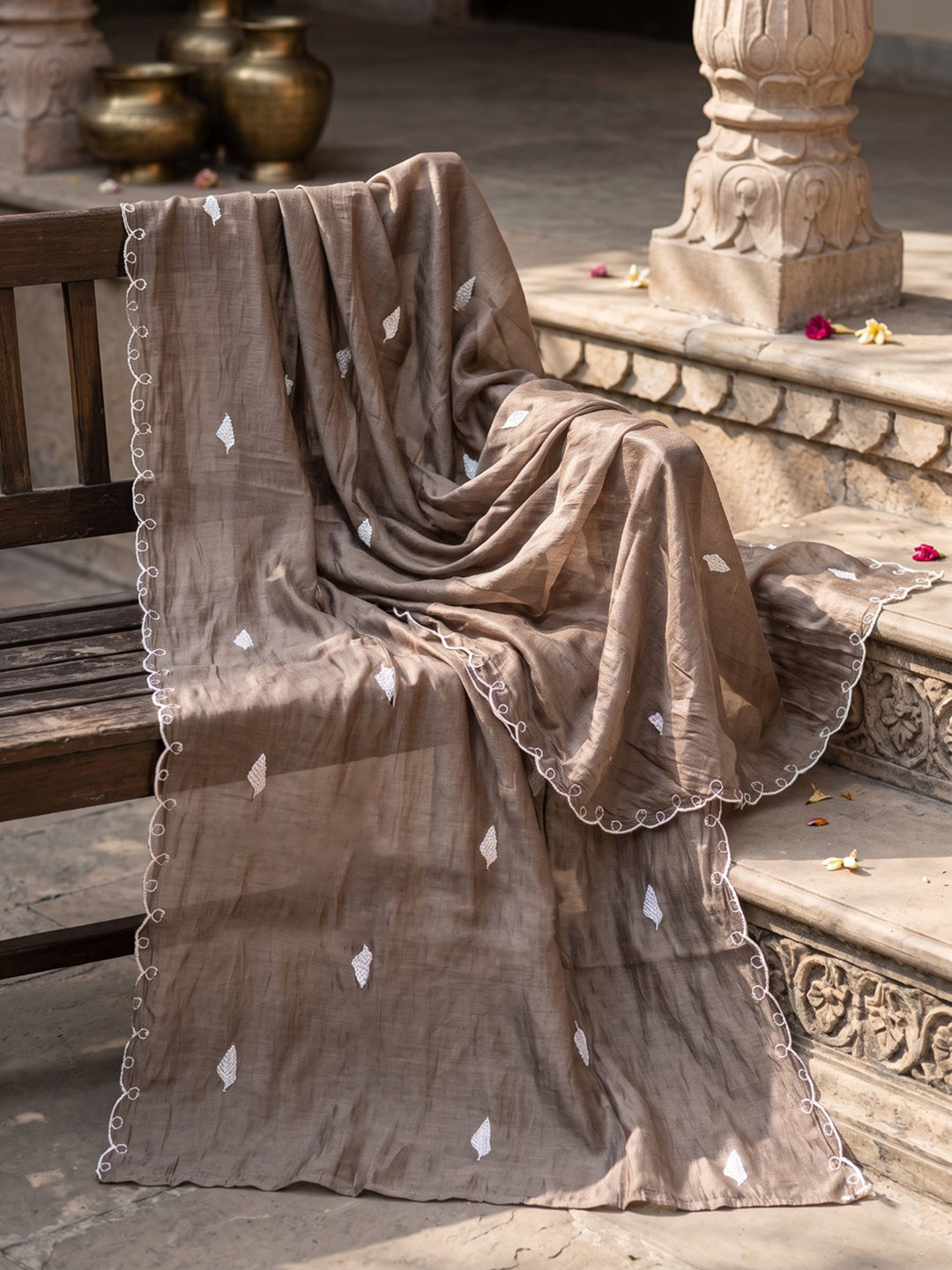 Brown Printed Chanderi Kurta With Pant &amp; Dupatta