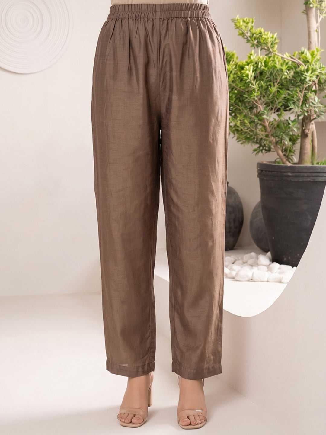 Brown Printed Chanderi Kurta With Pant &amp; Dupatta