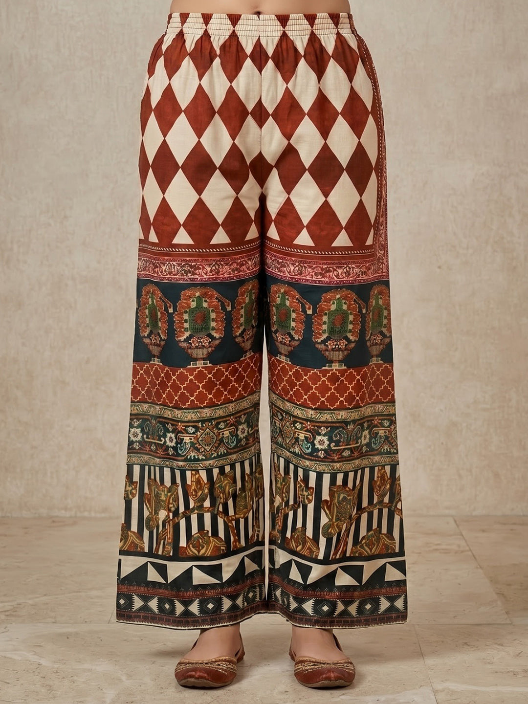 Beige Printed Crepe Kurta Set