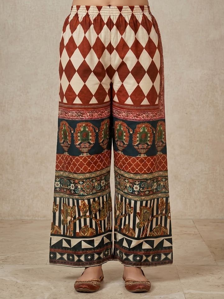 Beige Printed Crepe Kurta Set