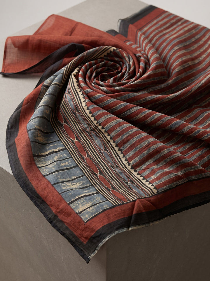 Red Embroidered Cotton Blend Kurta With Pant &amp; Dupatta