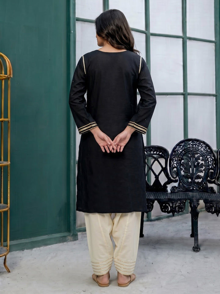 Black Printed Cotton Blend Kurta Set