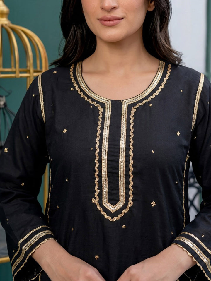 Black Printed Cotton Blend Kurta Set