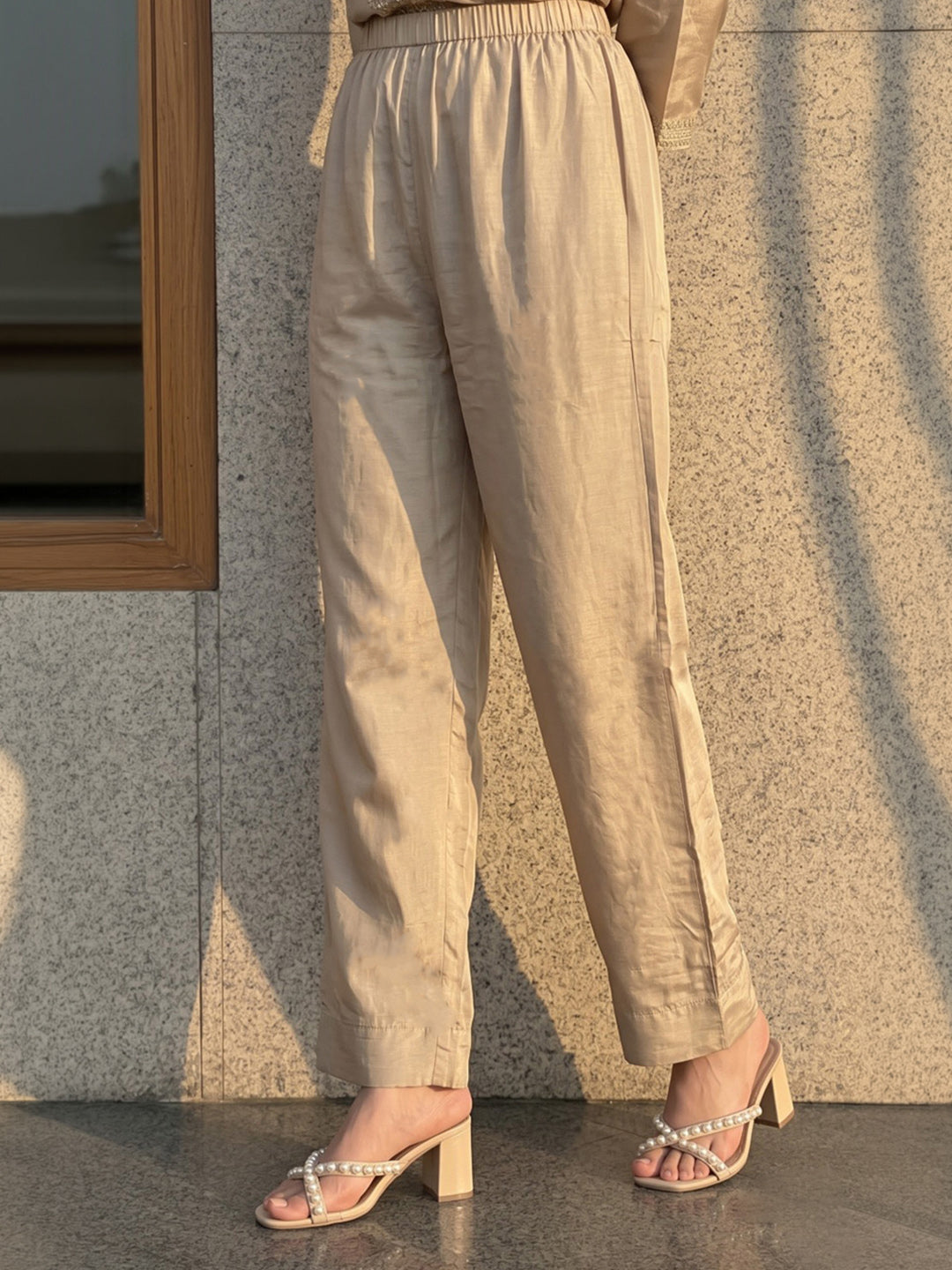 Beige Printed Crepe Kurta With Pant &amp; Dupatta