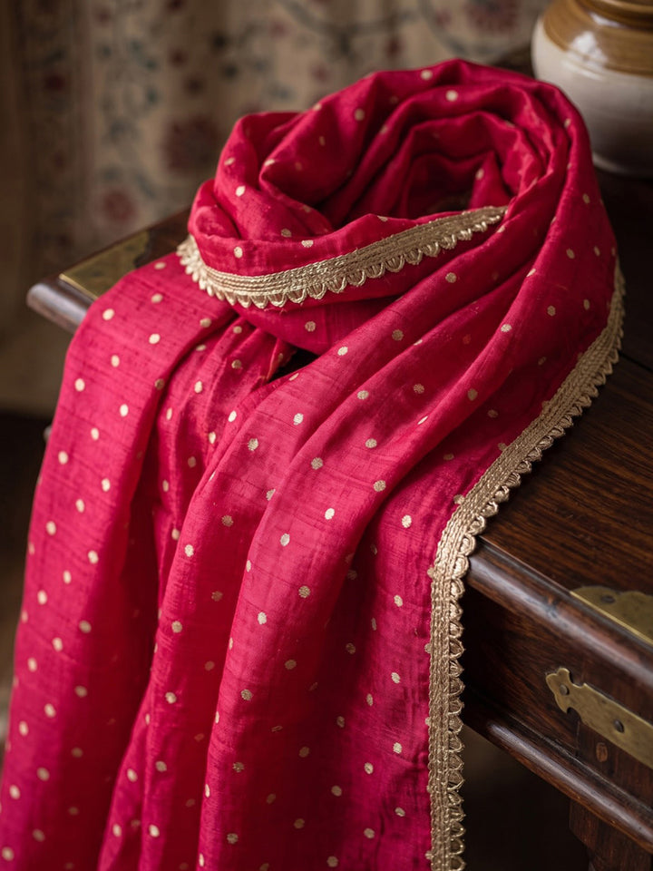 Red Printed Crepe Kurta With Pant &amp; Dupatta