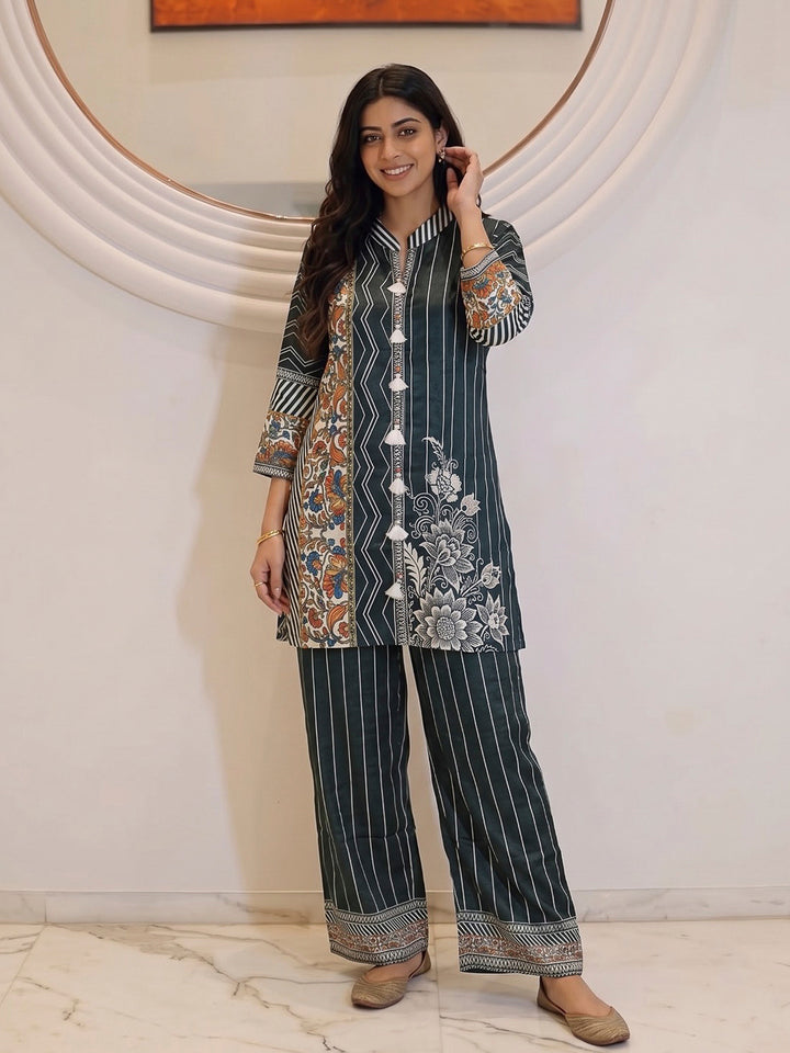 Black Printed Crepe Kurta Set